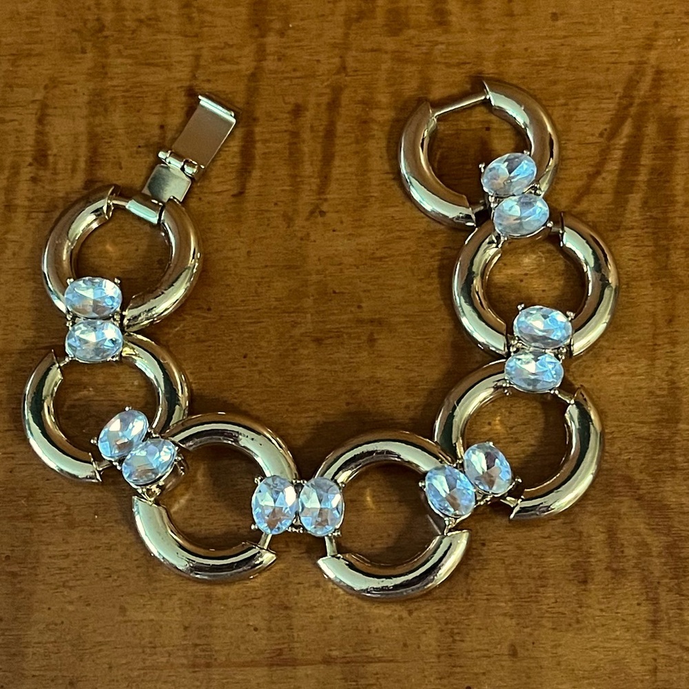 Vintage goldtone and rhinestone link bracelet, unique and rare